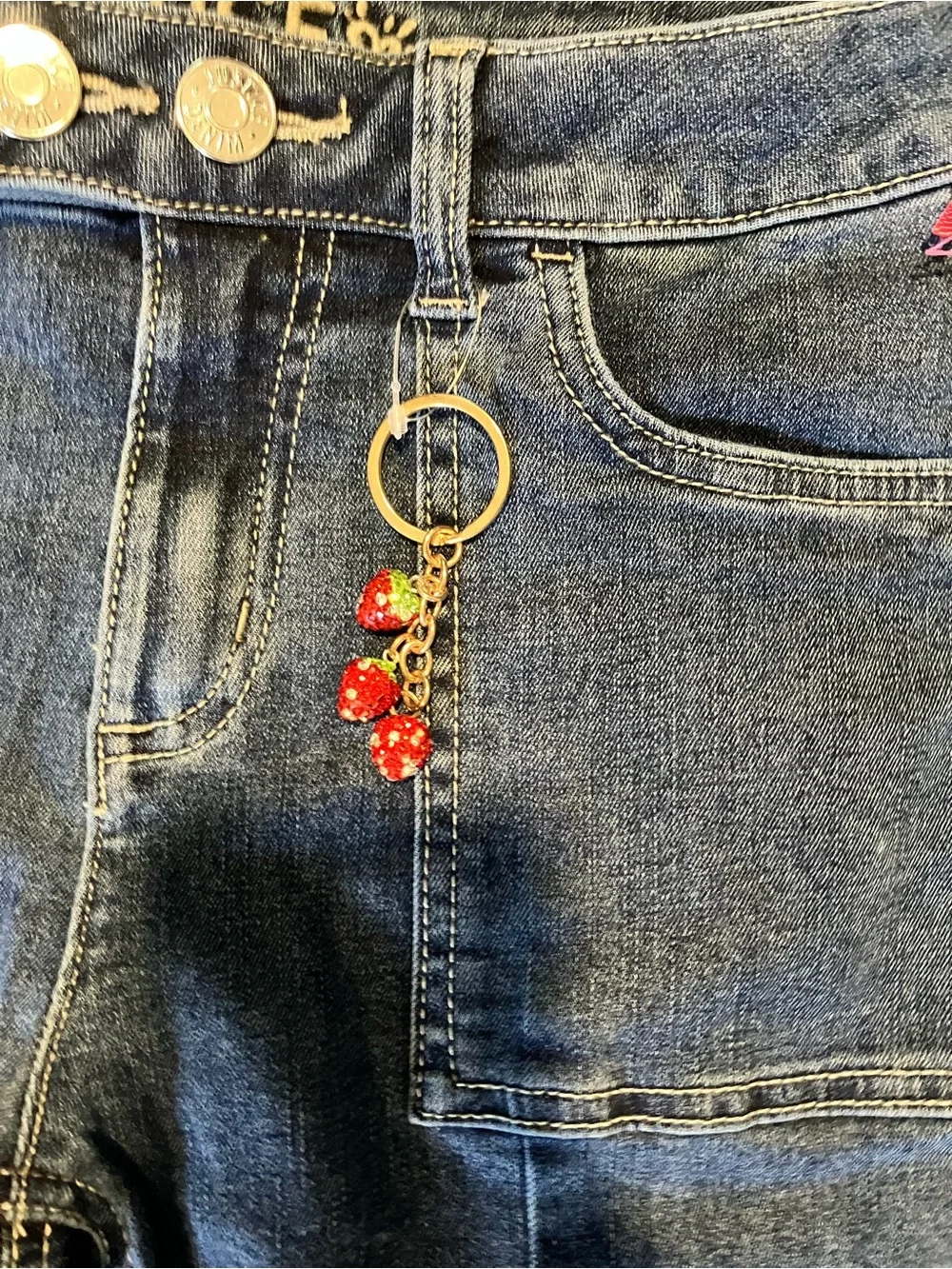 Justice Dark Blue Flare Cargo Jeans with Keychain